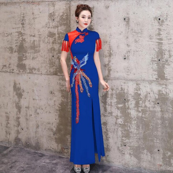 Red Chinese Dress women's qipao dress retro traditional china host ...
