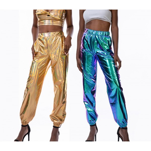 Women's girls glitter hiphop jazz dance pants stage performance party ...