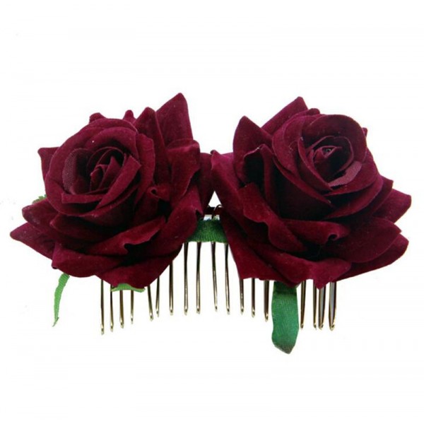Flamenco dance Rose Hair Comb brides Red Rose Hair Ornament Velvet Rose ...