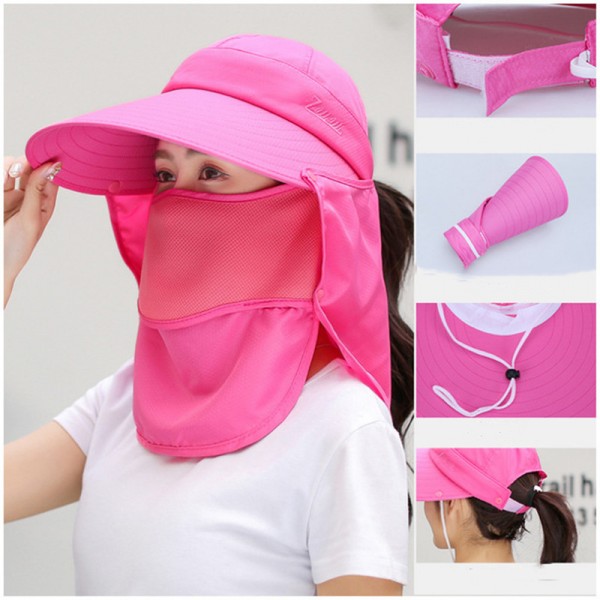 Women's outdoor protective face shield sunscreen cap visor hat with ...
