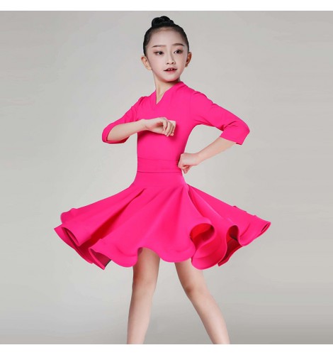 Children's royal blue pink Latin dance dress kids competition practice ...
