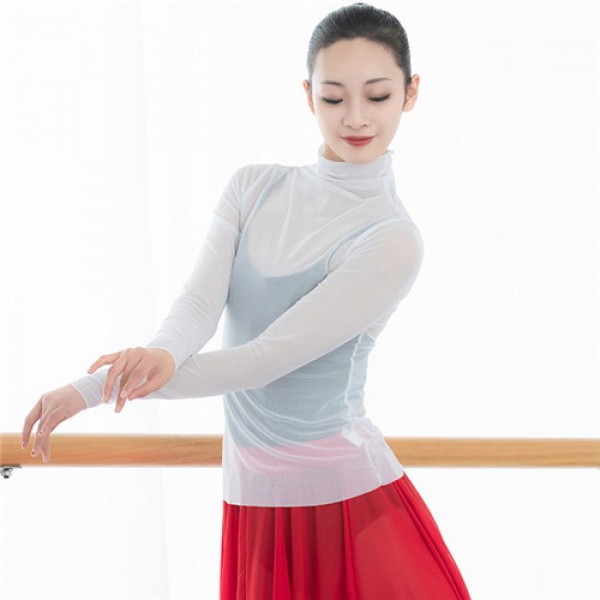 Ballet modern dance clothes mesh tops adult ballet see through tops for ...