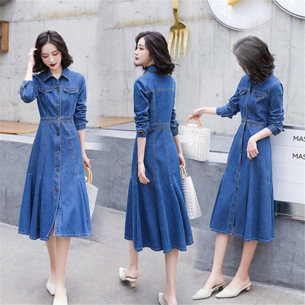 Casual Denim Shirt Dress Blue Jean Dress Outfit Women Blue Denim - Main Image