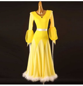 Yellow ostrich feather ballroom dancing dresses for women girls modern dance performance competition dress ballroom dance dress modern dance dress