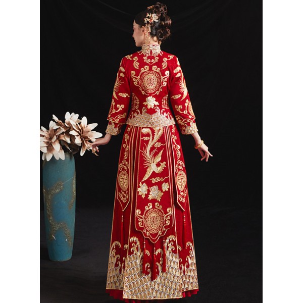 Women Dragon Phoenix Qipao Dress Chinese Silk Satin Long Cheongsam Party  Gown | eBay