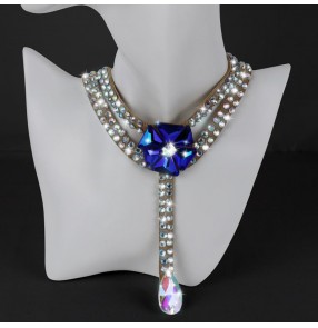 Women girls Latin ballroom dance competition necklace handmade hot fix diamond waltz tango dance show accessories jewelry