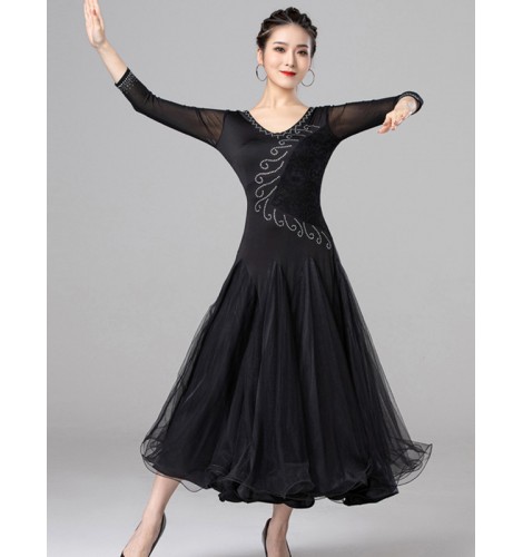 Modern women black ballroom dance performance costume Waltz tango ...