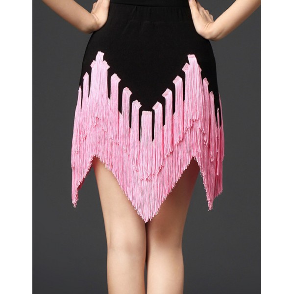 Black royal blue yellow pink Latin dance fringed skirt national