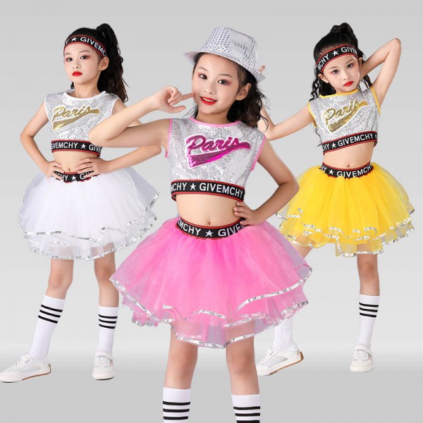Girls Modern Jazz Dance Outfit Kids Sequined Hip Hop Street Performance  Costumes