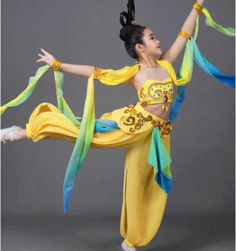 kids girls Feitian Dunhuang classical Fairy Chang e folk Ribbon dance ...