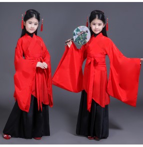Girls kids baby chinese film cosplay hanfu princess dresses stage performance model show chinese ancient folk dance costumes kimono dress for girls