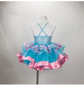 Children Girls turquoise with pink sequins ballet dance dresses tutu skirts professional ballerina modern ballet dance costumes princess skirts