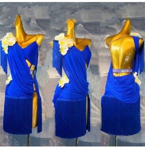 Custom size Latin dance dresses for women girls kids dance competition costume Royal blue performance costume rumba race suit art examination uniform customized