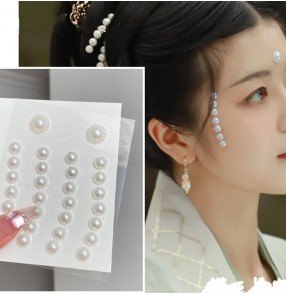 Pearl stickers Strip for hanfu fairy queen dress Face makeup Pearl eyebrows Hanfu wedding dress makeup Face ornaments Nail appliques