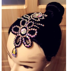 Latin Ballroom dance modern headdress Imitation Ao diamond forehead flower ornament Dance Competition bling Hair Accessories