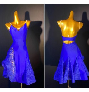 Custom size royal blue lace competition latin dance dresses for women adult kids handmade professional salsa rumba chacha performance costumes for female