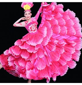 Red Pink Petals Flamenco Dance Dresses For women girls spanish bull dance costumes Choir Ballroom stage performance swing skirts for female