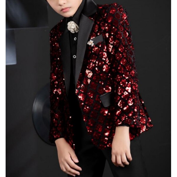 Kids Boys jazz dance dress suit blazers choir host singer red