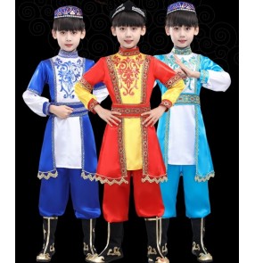 Boys kids chinese folk Xinjiang dance costumes Kazakh Hui boys ethnic minority performance clothes Uyghur dance uniforms