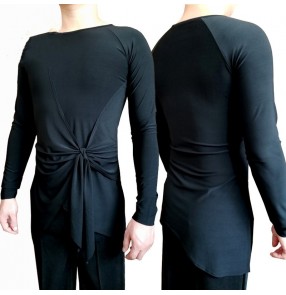 Men's Latin Ballroom Dance Long Sleeve shirts Competition salsa rumba Performance tops for male Practice Suit Streamers