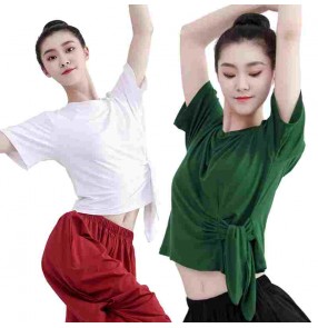 Women girls latin ballroom practice tops modern dance t shirts black white green classical modern dancing blouses short sleeves