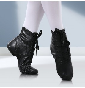 Black pu leather jazz dance boots for adult kids short tube modern gogo dancers music production rehearsal ballet performance shoes soft sole for boys girls