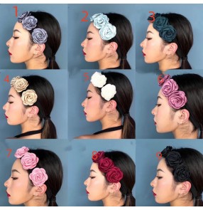 Latin ballroom Flamenco dance headdress for women girls rose flower headband colorful ladies salsa rumba cha cha arts test performance hair accessories for female