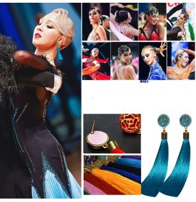 Latin ballroom dance earrings for women girls with long fringe Professional modern dance tassels earrings national standard tango waltz dance ear accessories 