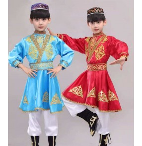 Boys kids Chinese Minority Xinjiang dance performance wear children ethnic minorities Mongolian Russian Kazakh Uyghur dance costumes