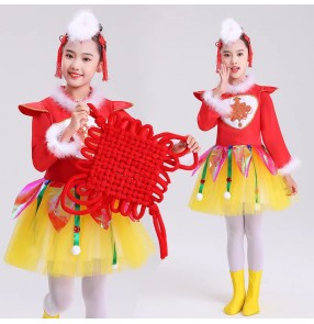 New Year children's rock sugar gourd dance costume for girs toddlers Chinese knot folk dance wear children's  festive Yangge dance costume