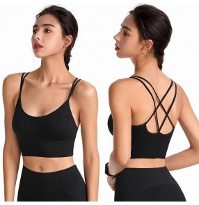 Black navy Ballroom latin practice dance bra top for women girls strap cross beauty back yoga sports bra Quick-drying  shockproof Running Plus size fitness bra