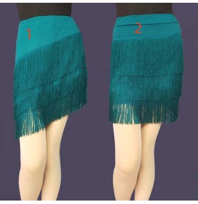 Dark Green fringe latin dance skirts for women girls salsa rumba chacha dance tassels skirts for female