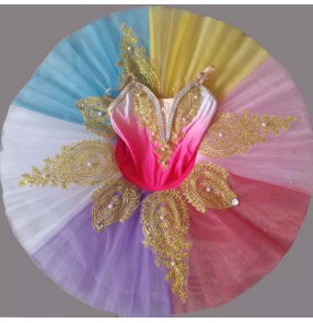 Children colorful ballet dance dress for girls kids rainbow color flat tutu Little Swan ballerina ballet dance costumes Sleeping Beauty leotard skirts for girls