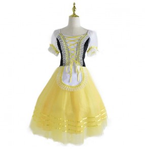 Girls toddlers yellow long  ballet dance dresses tutu skirts princess party stage performance dress up cosplay skirts for kids
