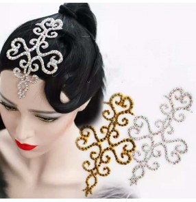 Vintage Professional Latin Ballroom Dance competition headdress for women girls Modern Dance Gold White AB Colored Diamond Show headwear