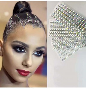 4pcs DIY AB stones Latin Ballroom dance competition headdress for women kids bling gemstones ballroom dance Self-adhesive sparkling modern dance head wear