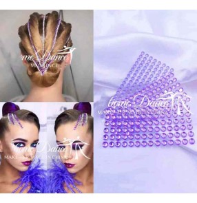 3pcs Women girls DIY latin ballroom competition dance dimond headdress light purple gemstones back with sticker salsa rumba masquerade party cosplay dress up headwear 
