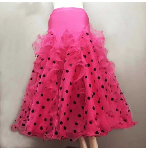 Custom size pink polka dot competittion ballroom dance skirts for women girls waltz tango foxtrot smooth dance flamenco long swing skirts