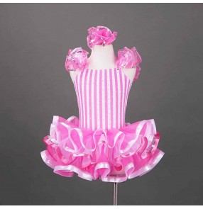 Girls toddlers pink striped tutu skirts jazz dance wear ballerina ballet dance costumes modern dance outfits Party Dress up Ball gown for kids
