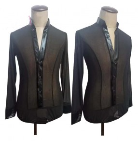 Men's latin dance shirts youth mesh waltz tango flamenco cha cha performance body tops for male