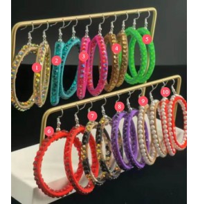 Women girls competition latin ballroom dance earring bling colorful stones earrings