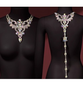 Competition Modern Ballroom dance back pendant necklace diamond Latin dance belly dance Colorful handmade jewelry
