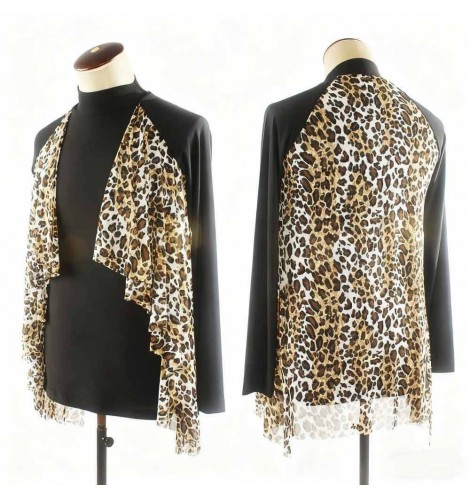 Leopard ruffles latin dance shirts for men youth flamenco ballroom waltz tango performance tops for man