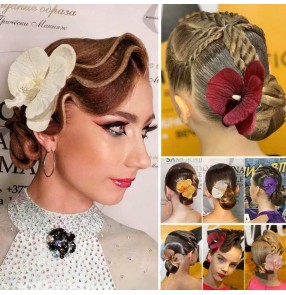 Professional Latin Dance Orchid Headpiece for women Ballroom Salsa Dance Headdress Competition Accessory latin Performance Stage hair accessories