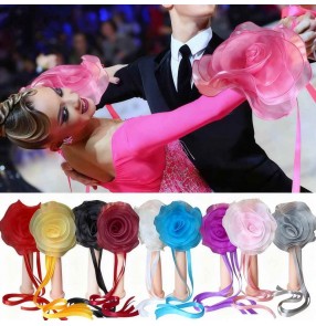 Ballroom dance hand flowers float for women rose hand sleeves salsa latin accessories waltz tango competition wrist ribbons