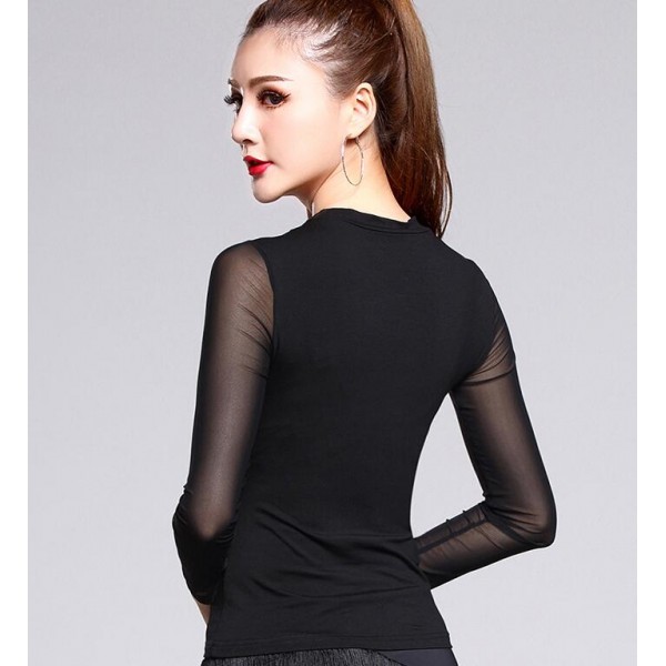 Black see through patchwork long sleeves turtle neck competition ...
