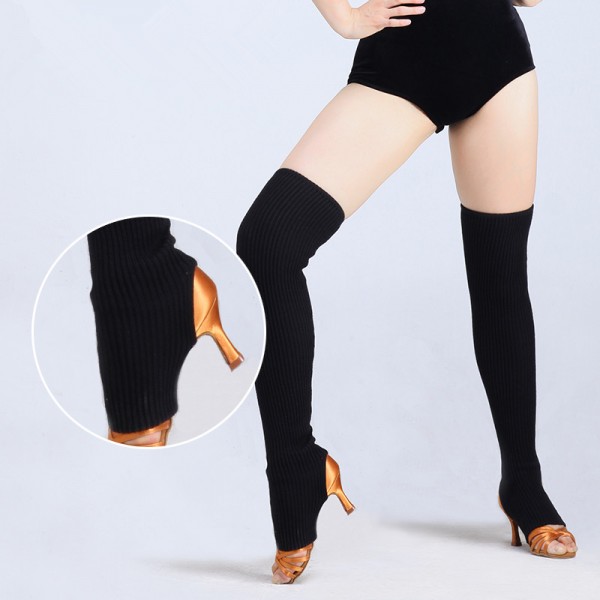 Black knitted wool knee length fashion sexy warm women's ladies ballroom  tango latin cha cha salsa dance socks stockings