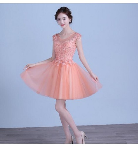 Evening Dress Coral Pink Color Women S Female Short Length A