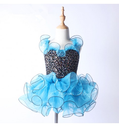 Turquoise sky blue sequined strap girls kid children competition ...