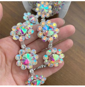 AB color flower-shaped round glass rhinestone chain DIY dance clothes appliques Wedding dress bandana bag shoes jewelry decorative diamond DIY shoes jewelry accessories 45cm